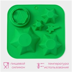 Форма для выпечки новогодняя Доляна «Новогодний набор», силикон, 20.5×22×3.5 см, 6 ячеек, зелёная