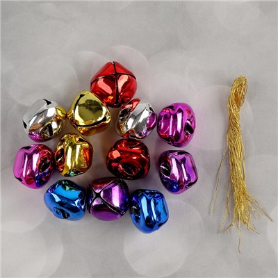 Бубенчики, набор 12 шт., размер 1 шт. — 2.5×2.5 см, цвет красный, жёлтый, розовый, синий, серебряный