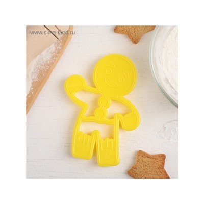 Форма для печенья новогодняя «Пряничный человечек», вырубка, штамп, 11.3×8.5×1.4 см, пластик, жёлтая