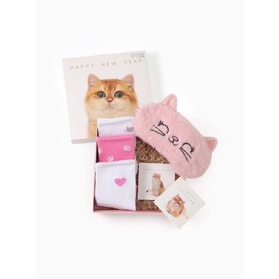 Набор новогодний подарочный KAFTAN «Киса», маска, носки размер 36-39 (23-25 см), открытка 2 шт.