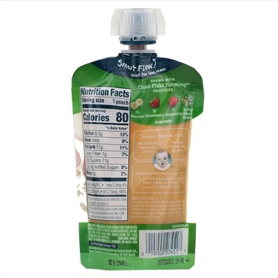 Gerber, Smart Flow, Organic, банан, клубника и малина, смешанные злаки, от 12 месяцев, 99 г (3,5 унции)