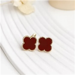 Серьги клевер ювелирная бижутерия коллекция "Дубай", покрытие позолота, вставка: пластик, цвет: красный, арт.414.257