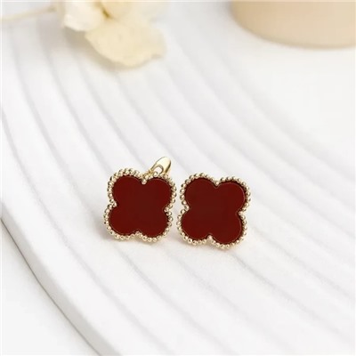 Серьги клевер ювелирная бижутерия коллекция "Дубай", покрытие позолота, вставка: пластик, цвет: красный, арт.414.257