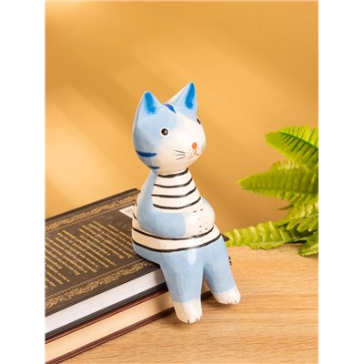 Сувенир «Кот сидячий», 6×6×15 см, дерево, голубой