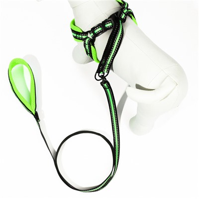 Комплект амуниции светоотражающий с мягкой шлейкой и мягкой ручкой, 1.5×120 см, ОШ 35-53, жёлтый