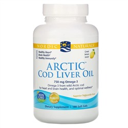 Nordic Naturals, Масло печени арктической трески, со вкусом лимона, 1000 мг, 180 желатиновых капсул