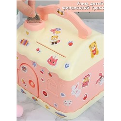 Денежная копилка для монет и купюр Мультяшный домик, розовый