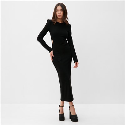 Платье с разрезами на талии миди женское MIST, размер 46, чёрное