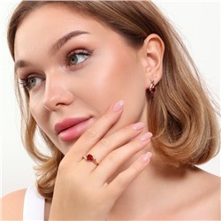 Комплект ювелирной бижутерии коллекция "Дубай" серьги и кольцо 17 р, покрытие позолота, вставка: фианиты, цвет: красный и прозрачный, арт.215.368-17