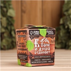 Набор эфирных масел 10 мл «В бане и душа отдыхает» пихта, эвкалипт, можжевельник, мята