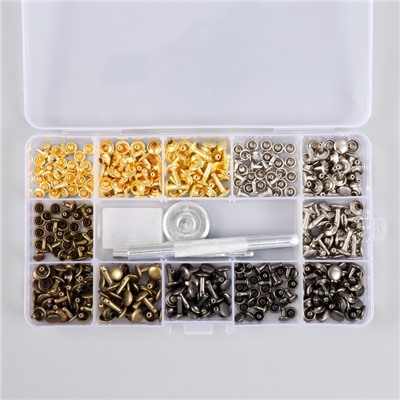Набор заклёпок 180 шт., 12 видов (8×12 мм; 8×8 мм; 6×6 мм), 17.2×9.5×2.3 см