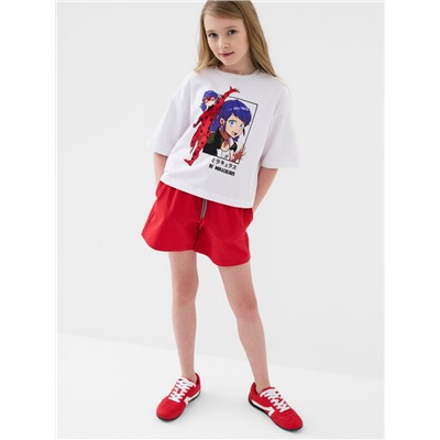 Комплект трикотажный для девочек: фуфайка (футболка), шорты