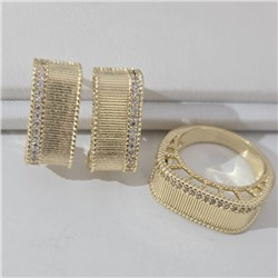 Комплект ювелирной бижутерии Итальянское золото (покрытие желтое 14к) серьги и кольцо 18 р, вставка: фианиты, цвет: прозрачный, арт.217.400-18