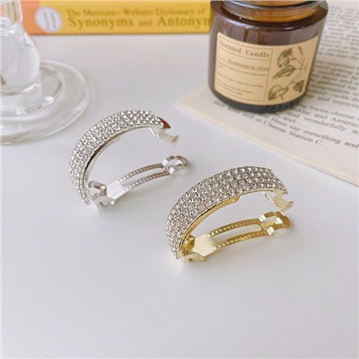 Круглая заколка-автомат для хвоста со стразами, 5 см.