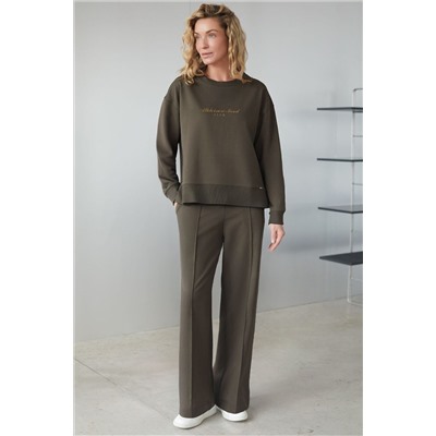 Свободный свитшот с принтом и разрезами из эластичного футера двухнитки без начеса VILATTE, 1228149