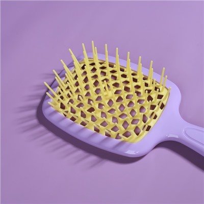 Расчёска массажная, широкая, вентилируемая, 8.5×20.5 см, PVC коробка, цвет сиреневый/жёлтый