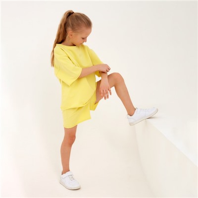 Костюм детский (футболка, шорты) MINAKU: Casual Collection, лимонный, рост 110 см
