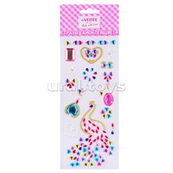 Стразы самоклеящиеся "Firebird" акриловые, карточка 7,5x18 cм, цвета ассорти, в пластиковом пакете с блистерным подвесом