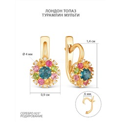 Серьги из золочёного серебра с лондон топазом, турмалином и фианитами 925 пробы С-3991зс4112800