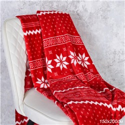 Плед флисовый 150х200 см Красный с белыми снежинками / GP611-4 /уп 100/ 696142 новогодний
