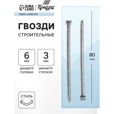 Гвозди ТУНДРА, строительные, ГОСТ 4028-63, без покрытия, 3×80 мм, 5 кг