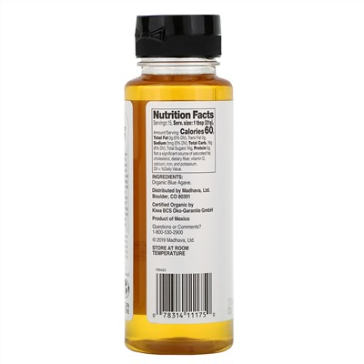 Madhava Natural Sweeteners, Organic Golden Light 100% Blue Agave, 11.75 oz (333 g)