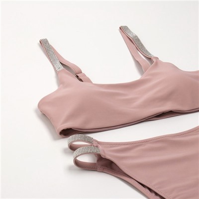 Купальник раздельный со стразами женский MINAKU, бежевый, размер 48