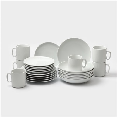 Набор фарфоровой посуды «Классический», 24 предмета: тарелка плоская d=17.5 см, d=20 см, тарелка глубокая 700 мл, d=20 см, кружка 300 мл