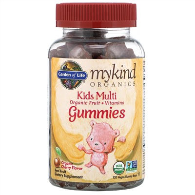 Garden of Life, MyKind Organics, детский мультивитамин, органический ароматизатор со вкусом вишни, 120 веганских жевательных конфет в форме мишек