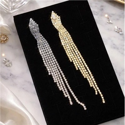 Длинные клипсы "Вечерние", цвет: серебристый и сине-черный, арт.012.087