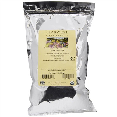 Starwest Botanicals, Органический зеленый чай Чунмее, 1 фунт (453,6 г)