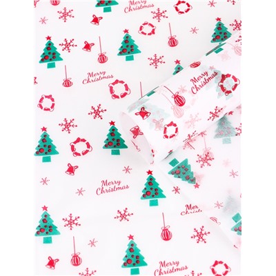 Бумага новогодняя упаковочная тишью «С рождеством!», белая, 50×66 см