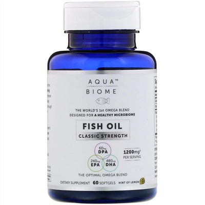 Enzymedica, Aqua Biome, Fish Oil, Classic Strength, Lemon Flavor, 1,200 mg, 60 Softgels