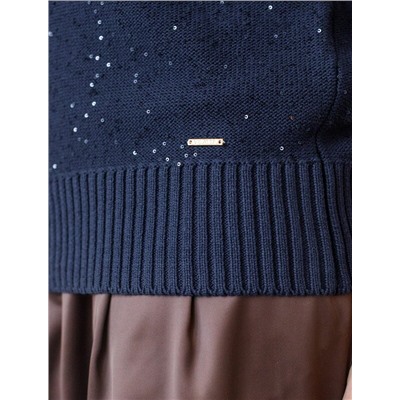 Джемпер с V вырезом и цельнокроенным рукавом из хлопковой пряжи с пайетками