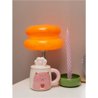 Кружка с крышкой Доляна «Лапочка», 450 мл, керамика, розовая