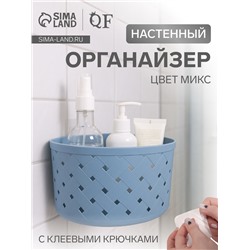 Органайзер настенный, 1 секция, с клеевыми крючками, 16.5×12×9 см, МИКС