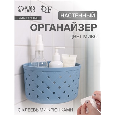 Органайзер настенный, 1 секция, с клеевыми крючками, 16.5×12×9 см, МИКС