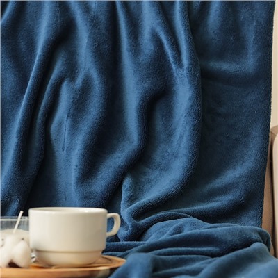 Плед «Этель», 180×200 см, корал-флис, тёмно-синий