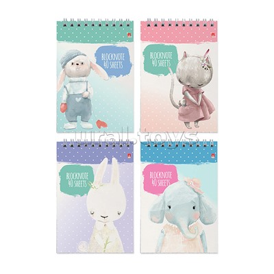 Блокнот А6 40 л. "Kids" 4 вида на верхней пружине ,клетка