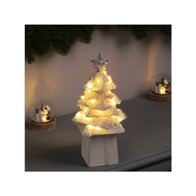 Фигура деревянная «Ёлочка белая», 27×14×14 см, 35 LED, батарейки AAx2 (не в комплекте), свечение теплое белое