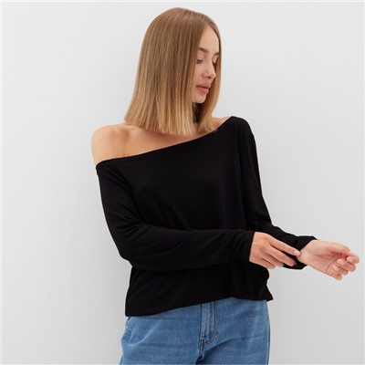 Лонгслив на одно плечо женский MINAKU: Basic line цвет черный, размер 48