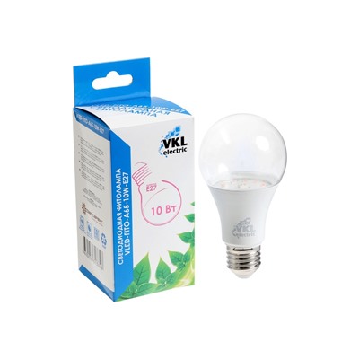 Фитолампа для растений VKL Electric, A65, 10 Вт, E27, IP20, красно-синий спектр