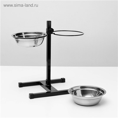 Подставка с мисками, 2×1 л, высота 40 см, разборная, чёрная