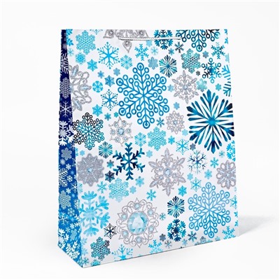 Пакет подарочный новогодний ламинированный «Снежинки», XL 40×49×19 см