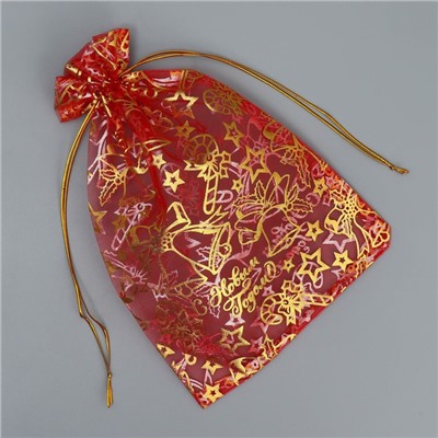 Мешочек подарочный органза «Новогодние игрушки», 16×24 см ± 1.5 см