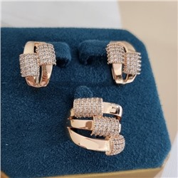 Комплект ювелирной бижутерии коллекция "Дубай" серьги и кольцо 18 р, покрытие позолота, вставка: цирконы, цвет: прозрачный, арт.313.503-18