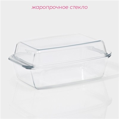 Кастрюля для запекания Доляна «Утятница», 2.9 л, 24.5×20.5×13.5 см, жаропрочное стекло, с крышкой