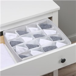 Органайзер для хранения белья LaDо́m, 16 ячеек, 32×32×12 см, серый