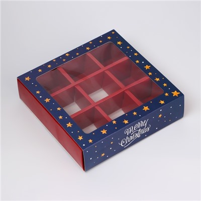 Коробка под 9 конфет новогодняя «Ёлочка, гори!», 13.5×13.5×3.5 см