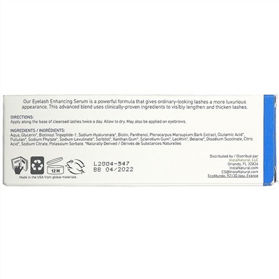 InstaNatural, сыворотка для роста ресниц, 10 мл (0,35 жидк. унции)